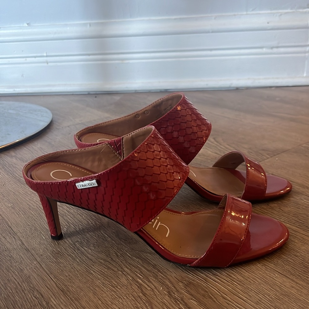 Calvin Klein Red Mules Leather Slip-On Shoes